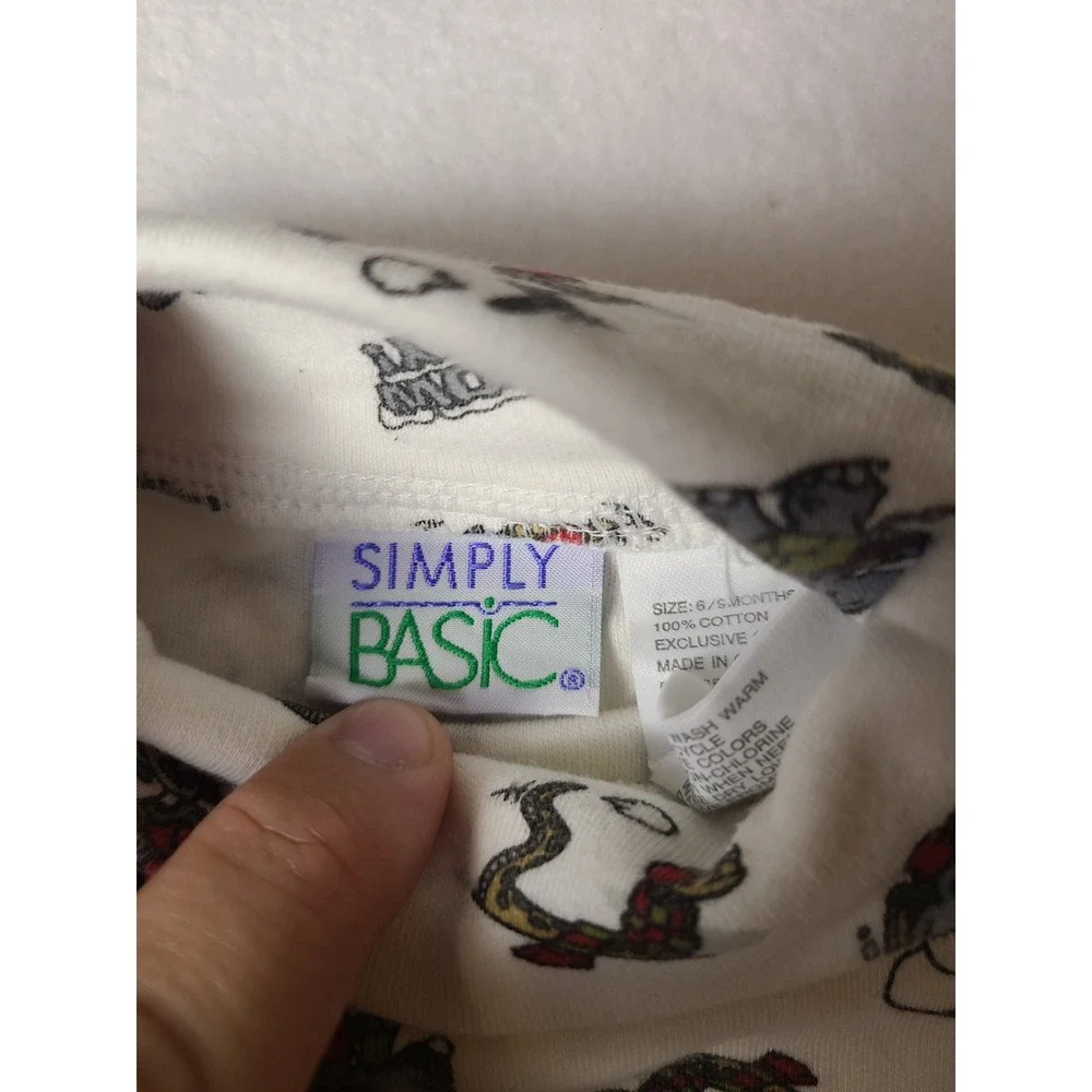 VTG Y2K Simply Basic Bodysuit Baby 6-9M White Snowy Day Mock Neck Christmas 90s
